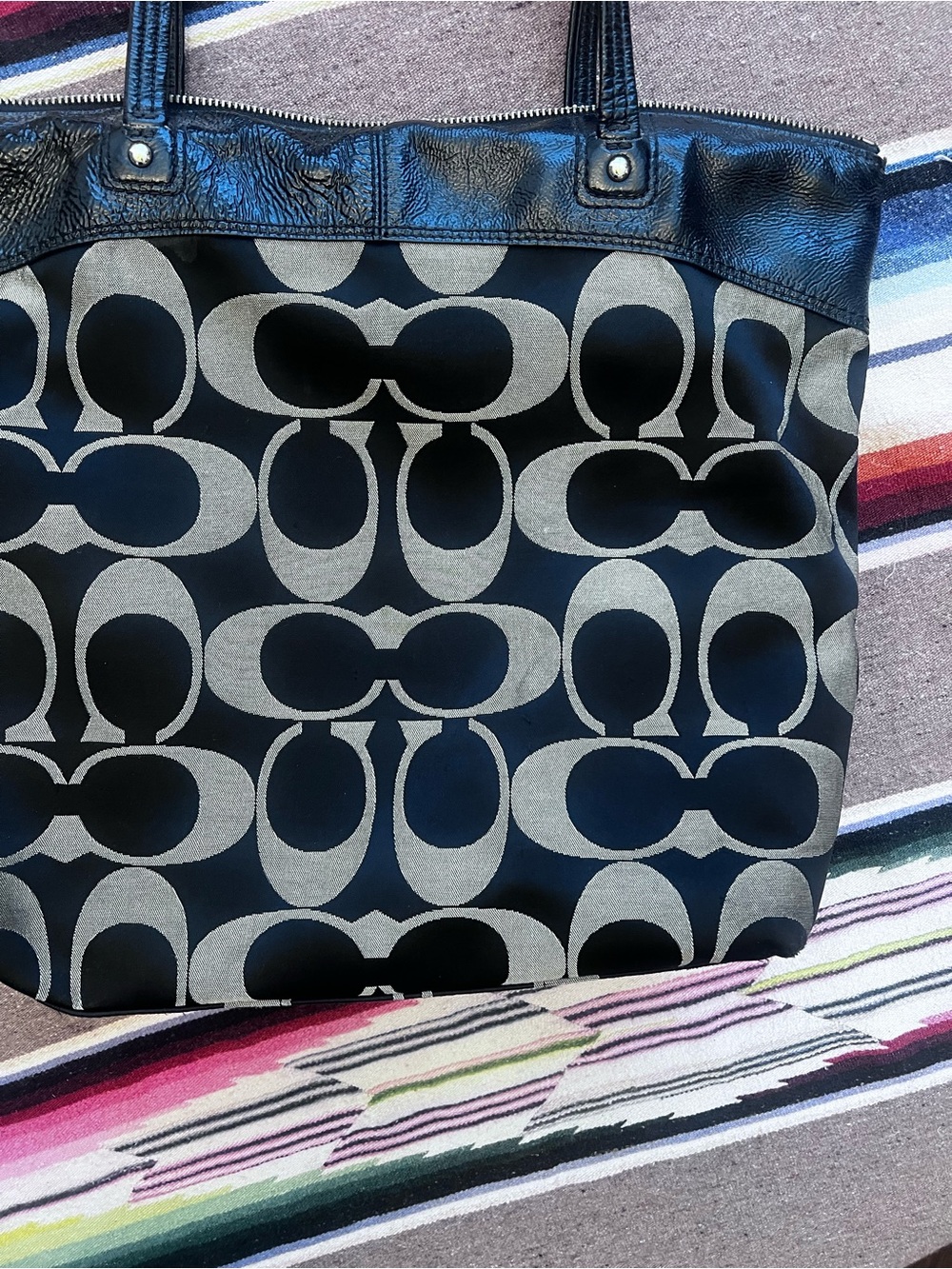 Y2K Coach Black and Laura tote Signature Canvas Tote with Leather Trim - Picture 10 of 12